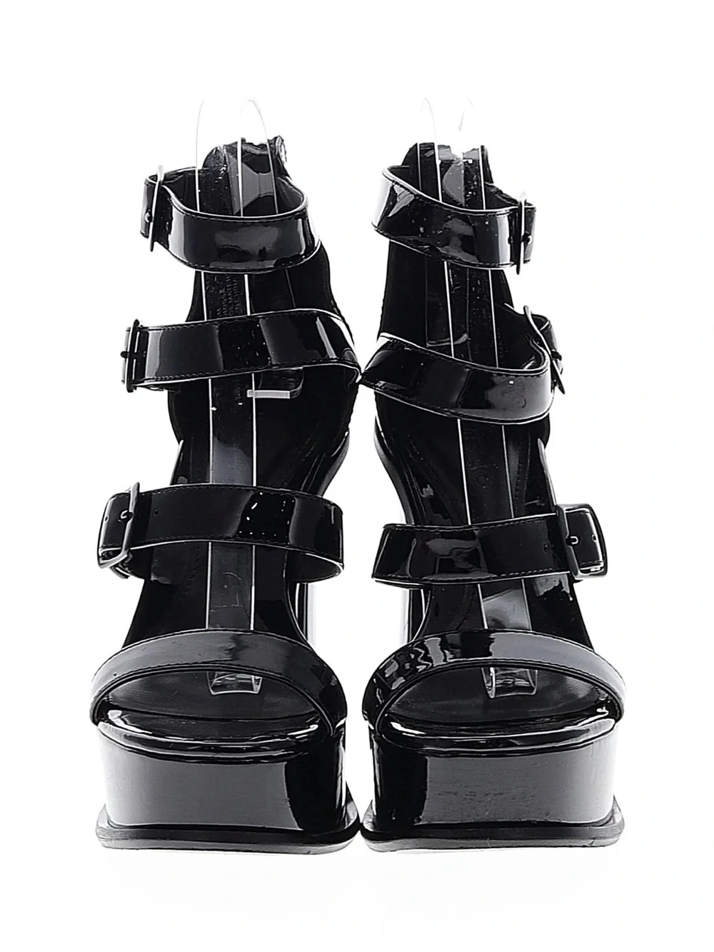 Black Patent Strappy Platform High Heel Sandals - Women's